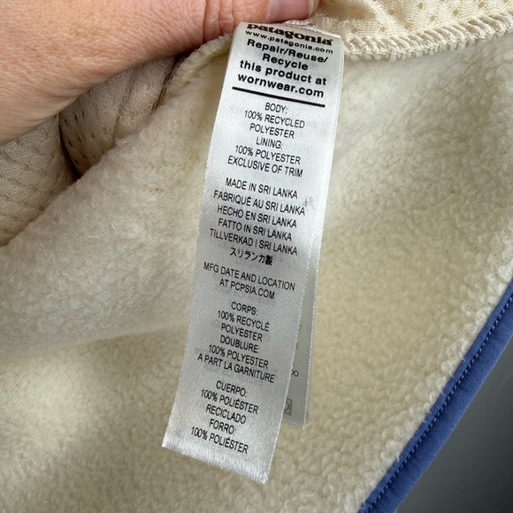 Patagonia Retro Pile Marsupial 1/2 Zip Fleece Pullover Natural/Cream/Blue Large - Picture 8 of 12